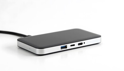 Moderner USB-Hub mit mehreren Anschlüssen auf weißem Hintergrund
