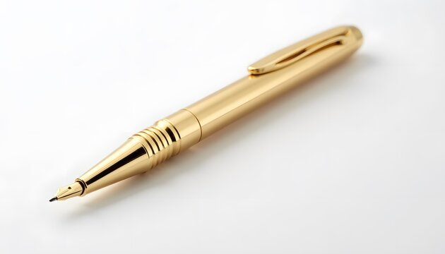Eleganter goldener Kugelschreiber auf weißem Hintergrund
