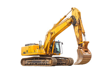 Yellow excavator digger machine isolated on transparent background