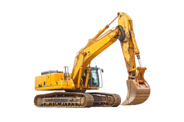 Yellow excavator digger machine isolated on transparent background