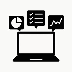 Laptop with Data Analysis and Task Management Icons Representing Business Intelligence Productivity and Digital Workflow Optimization for Modern Professionals and Online Business Strategies laptop