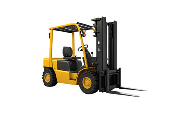 Yellow forklift truck isolated on transparent background