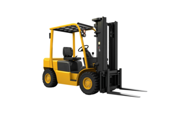 Yellow forklift truck isolated on transparent background