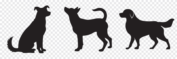 Dog Silhouettes icon set, Dog breeds, veterinary, dog walking, pet sitting logo inspiration. Dog show, competition, pet store, guide dog. Variety Silhouettes Dog Design. EPS 10