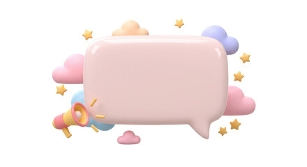 Minimalist 3D pink chat bubble speech icon for communication, message, or UI element design, isolated on a transparent background, png, cutout