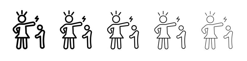 Parents scolding child icon black and white vector sign