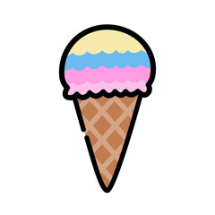 Cute ice cream cone on white background.