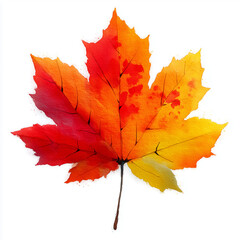 Fototapeta premium Watercolor autumn leaf in vivid seasonal colors, isolated on white background. Hand-painted botanical illustration suitable for eco design, greeting cards, packaging, textiles, or seasonal decor
