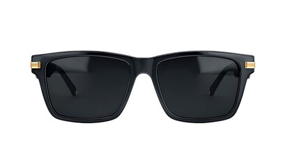 Black square sunglasses with gold accents isolated on transparent background