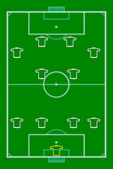Football Game Combination 4-4-2 With Green Background . Team Play And Strategy