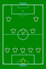 Football Game Combination 5-3-2 With Green Background . Team Play And Strategy