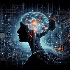 Abstract digital brain female profile artificial intelligence