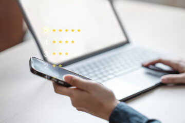 Satisfaction customer survey. Feedback review positive. Evaluation employee performance. Client...