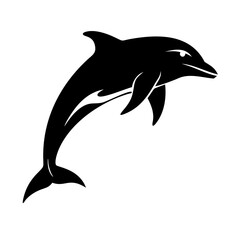 Obraz premium Black silhouette of a jumping dolphin isolated on white background 