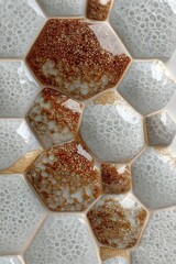 Textured Hexagonal Tile Mosaic with Brown and Gold Accents