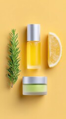 Top View Natural Skincare Elements on Yellow Background