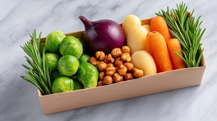 Top View PlantBased Snack Pack with Roasted Chickpeas and Assorted Vegetables