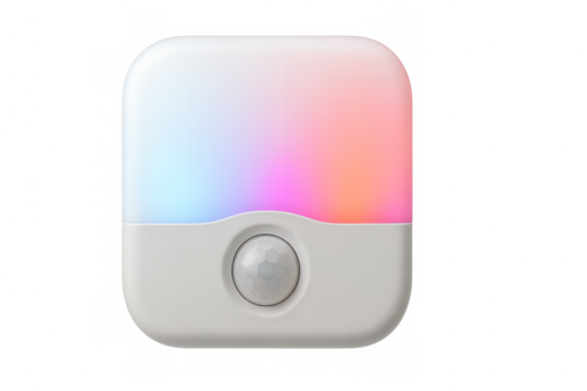 Modern colorful motion sensor led night light on transparent background