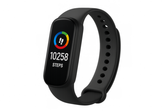 Smart bracelet showing steps counter on transparent background