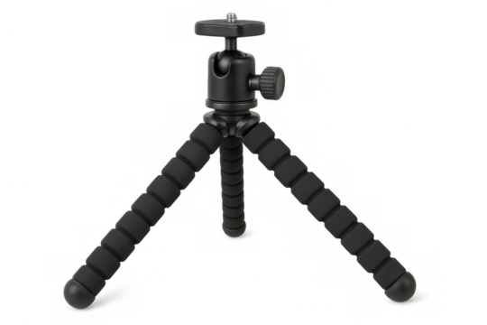 Flexible gorillapod tripod standing on transparent background