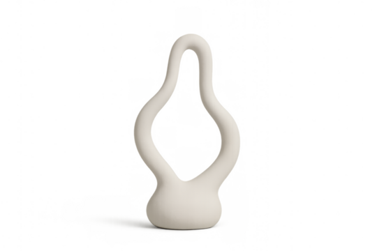 Modern white ceramic vase with abstract design on transparent background