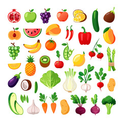 Colorful collection of fresh fruits and vegetables