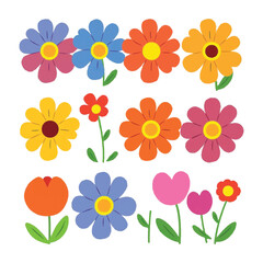 Collection of cute colorful flowers and tulips illustration