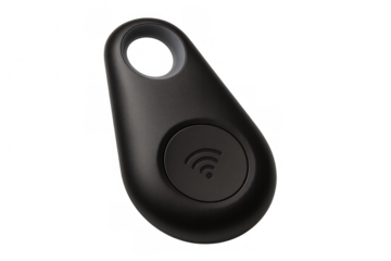 Black item tracker with wifi symbol on transparent background