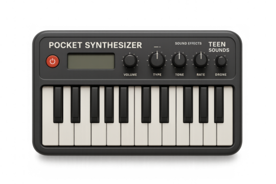Pocket synthesizer keyboard with transparent background for music production