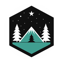 Fototapeta premium Mountain landscape night scene badge design