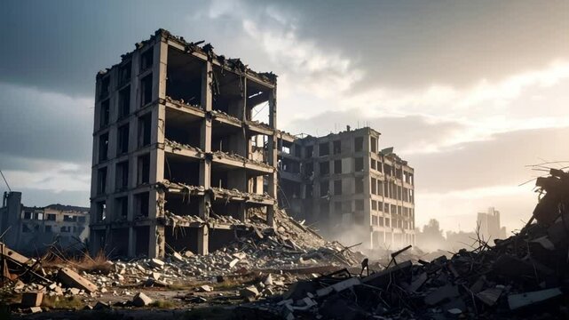 Damaged structures aftermath scene