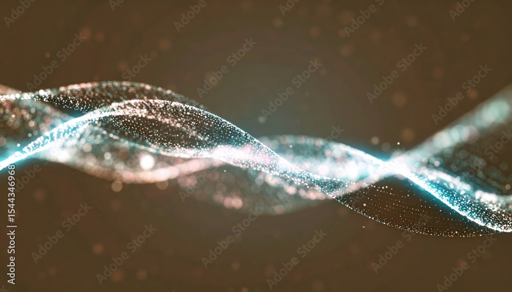Wall mural abstract image of glowing light waves with sparkling particles on a dark background, ideal for futur