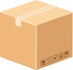 isometric vector illustrations of cardboard box in various states: open, partially open, and closed, with different angles and light reflections
