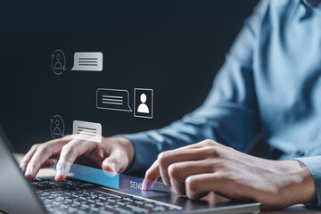 Live chat customer support. Online assistance support. Customer service concept. Help technology.