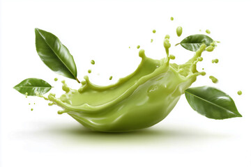 Dramatic Matcha Liquid Splash With Tea Leaves in Motion