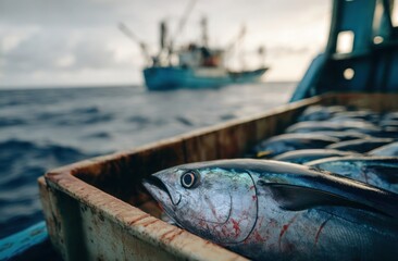 A fish is in a crate on a boat