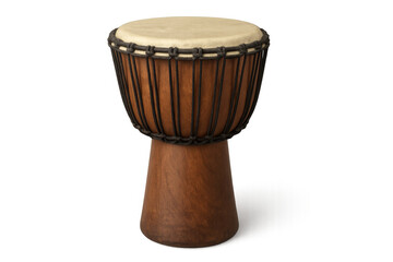 Wooden djembe drum with transparent background standing upright