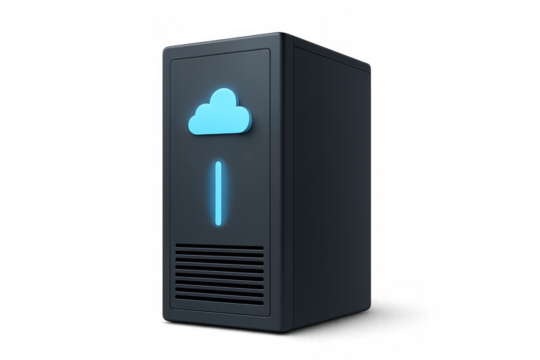Cloud computing server downloading data with transparent background - Powered by Adobe