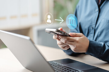 Online banking transfer money concept. Internet bank account deposit. Finance business. Financial...