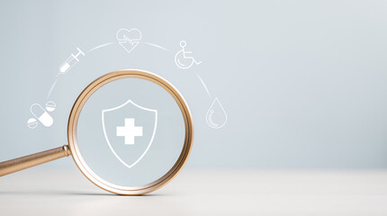 Health insurance concept. Healthcare and medical care. Life insurance policy. Medicine, Hospital, Stethoscope, Doctor. Patient business. Healthcare expense.