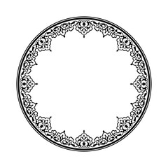 Frame An elegant circular vector element for designs in Eastern style, a place for Arabic text or calligraphy. Motif or ornament in black color.