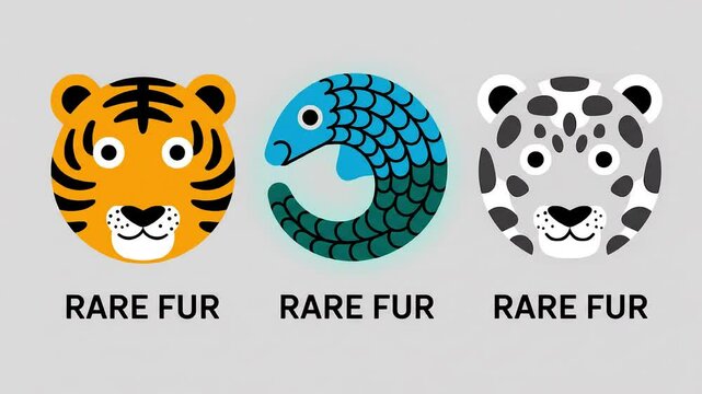 An animated graphic shows icons of a tiger, a glowing pangolin, and a snow leopard above the text "RARE FUR" to raise awareness for endangered animals