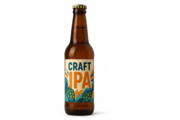 Craft ipa beer bottle with condensation on transparent background