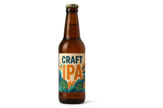 Craft ipa beer bottle with condensation on transparent background