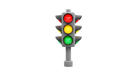Traffic light signal with red, yellow, and green lights used in road safety and transportation isolated on a transparent background, png, cutout.