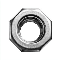 Hexagonal metal flange nut isolated on white background  