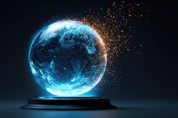 Fototapeta premium Illuminated globe of the world on a dark pedestal.