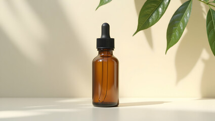 Clean Branding A essential oil bottle displayed against soft leaf shadows, styled in a natural minimal product branding scene with soft lighting and clean composition (1)