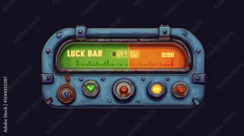 Aufkleber Creative Concept Art of a Luck Bar Loading Indicator in Animated Style With Colorful Zones and Interactive Buttons for User Engagement