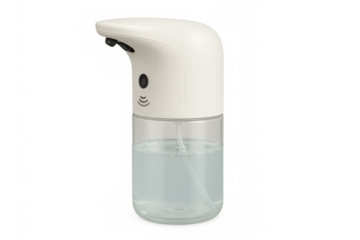 Automatic soap dispenser dispensing soap on transparent background